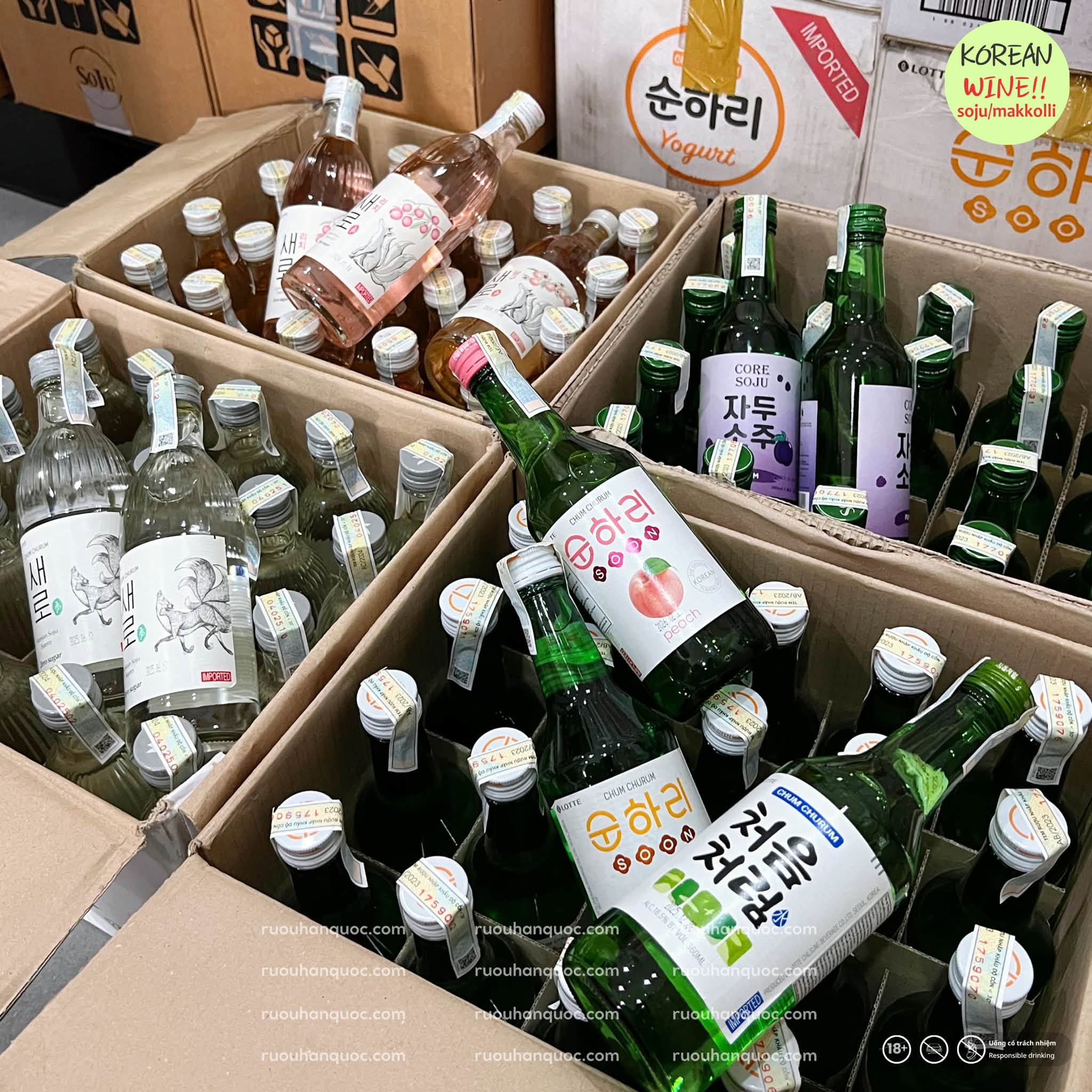 thùng soju Chum Churum 360ml nhập khẩu chính ngạch, mặt trước nhãn gốc tiếng Hàn